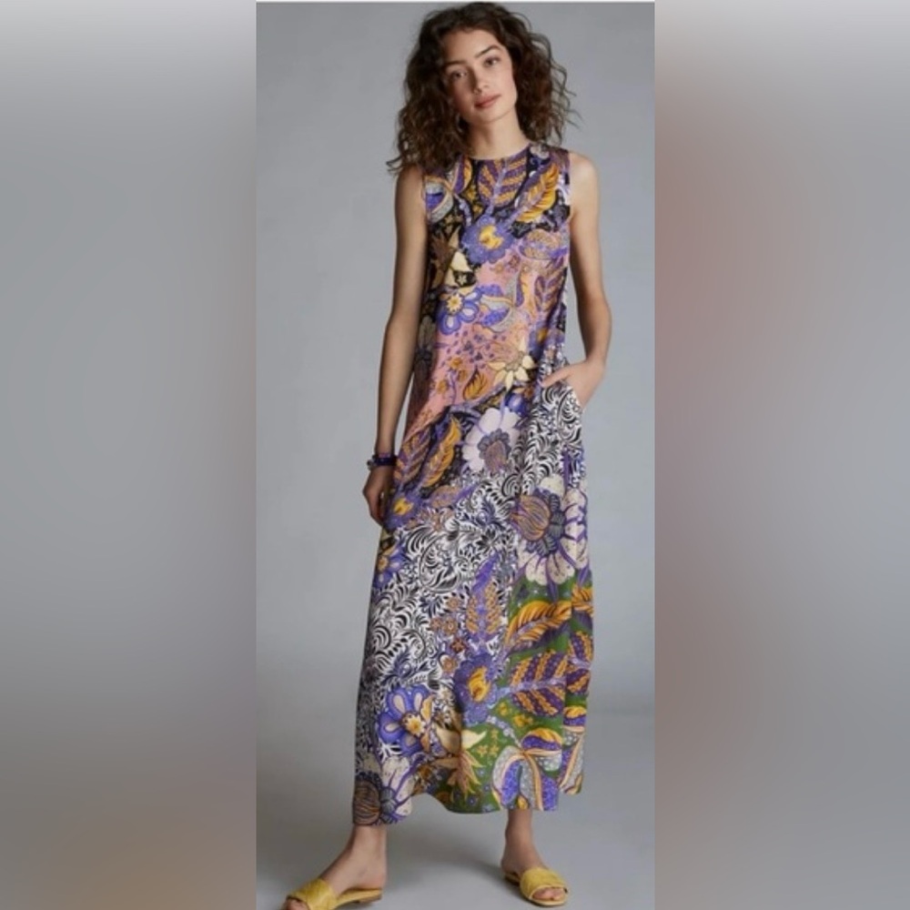Anthropologie Purple Yellow Black Patterned Top